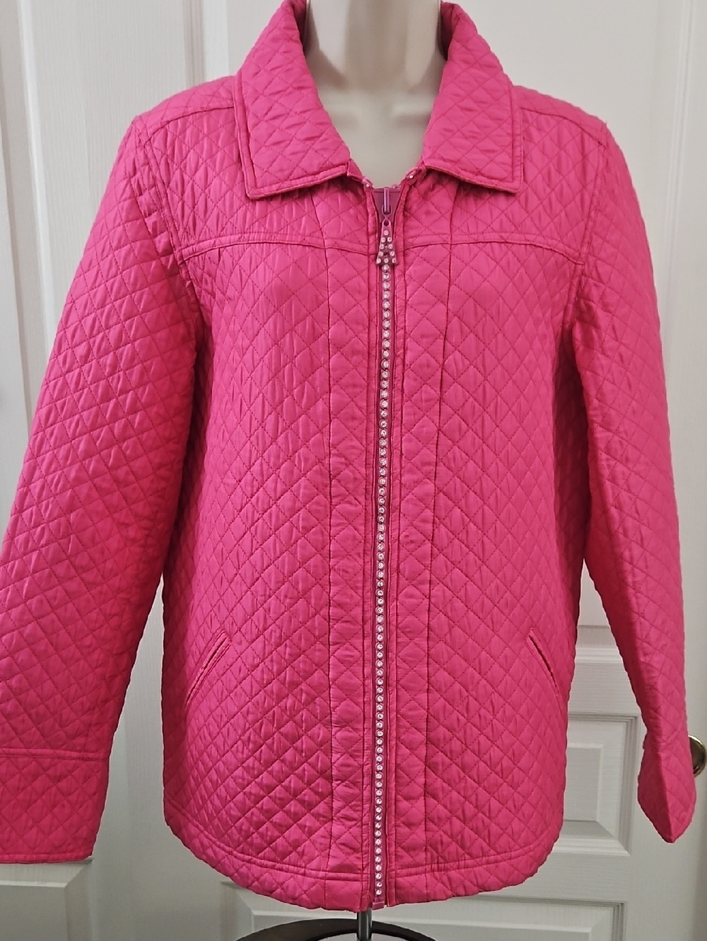 Quacker Factory | Quilted Hot Pink Silk Puffer Jacket Vinatge Size M